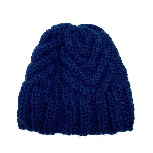 Hand Knit Chunky Beanie with Antler Cable Design in Navy One Size Fits Most - Picture 4 of 7
